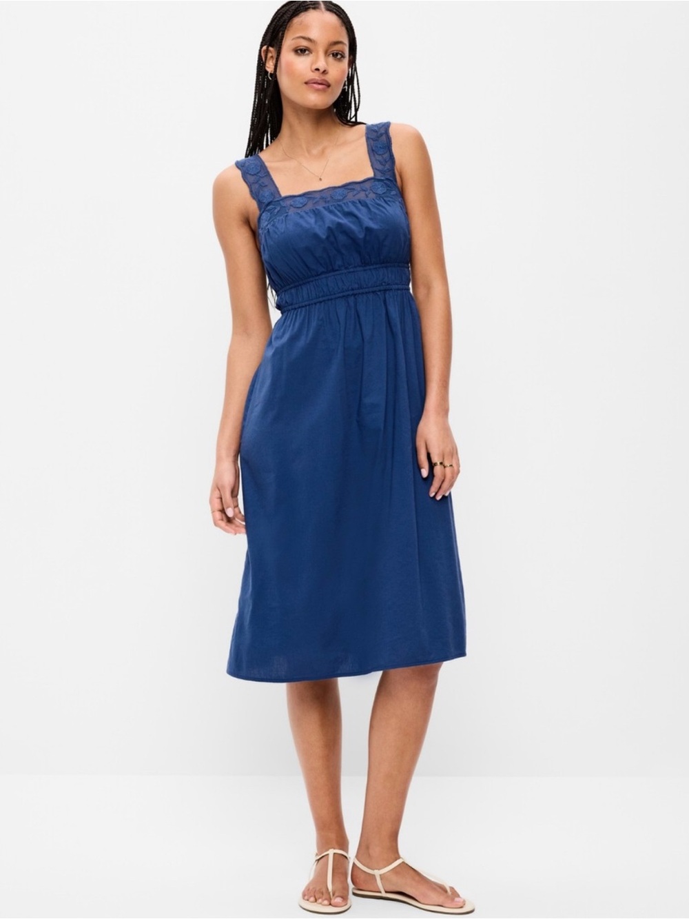 Old Navy Square Neck Navy Lace-Trim Midi Dress Size Medium